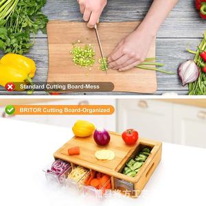Ensemble de planches à découper en bambou avec tiroirs et râpe pour la préparation des légumes en cuisine - Product Image 3