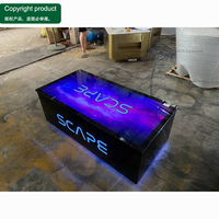 Sofá VIP para Discoteca, Tapizado en Terciopelo Negro, Respaldo Alto, con Mesa de Centro con Logotipo LED Iluminado, para Bar o Salón