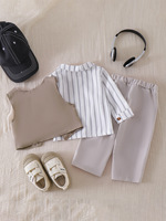 Ensemble 3 pièces pour bébé garçon : chemise, gilet et pantalon rayés – Tenue de printemps formelle pour petit gentleman