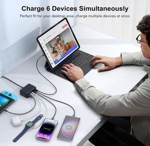 Best Selling USB <b>C</b> Charger 100W Multi USB Desktop Charger <b>Type</b> <b>C</b> 6-Port GaN Portable Travel Charging Station 5ft Cord - Product Image 5