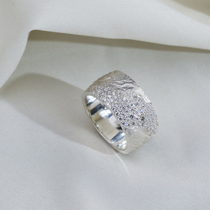 Messi Jewelry MSR-2095 925 <b>Silver</b> Round Diamond Hammered <b>Ring</b> Lab Grown Diamond <b>Ring</b> <b>Men</b> <b>Ring</b> - Product Image 3