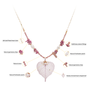 Collar con Colgante <span class=keywords><strong>de</strong></span> Cadena <span class=keywords><strong>de</strong></span> Corazones Chapado en Oro <span class=keywords><strong>de</strong></span> 18K, con Hoja <span class=keywords><strong>de</strong></span> Árbol Bodhi Rosa y Perla Natural, Novedad 2026 - Product Image 6