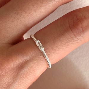 VIANRLA-anillos de apilamiento de oro para mujer, Plata de Ley 925, Circonia cúbica transparente, baguette, anillos finos - Product Image 4