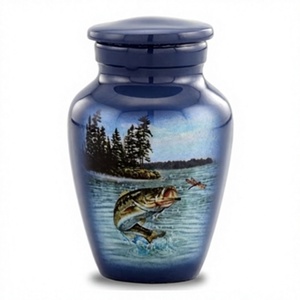 Blue Fishing Scene <b>Keepsake</b> Cremation Adult Urn For Adult Human Ashes <b>Memorial</b> <b>Keepsake</b> Urn With Lid With Free Velvet Bag - Product Image 1