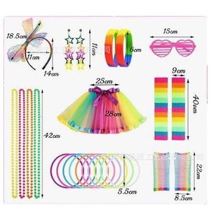 Costume de fête néon des années 1980, jupe tutu, chauffe-jambes, bandeau, collier, lunettes en forme de cœur, ensemble de cosplay pour adultes - Product Image 2