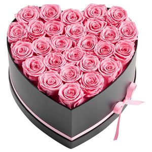 Forever Flowers 27 Pink Preserved Roses Heart Box 3-5 Years Birthday Gift for Women <strong>Wife</strong> Mother <strong>Valentine's</strong> Day - Product Image 1