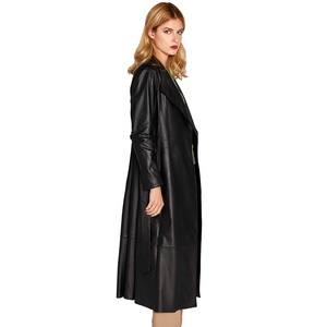 Cappotto in <span class=keywords><strong>pelle</strong></span> da <span class=keywords><strong>donna</strong></span> a corpo lungo con <span class=keywords><strong>pelle</strong></span> d'agnello <span class=keywords><strong>nero</strong></span> Full Body in <span class=keywords><strong>Trench</strong></span> - Product Image 3
