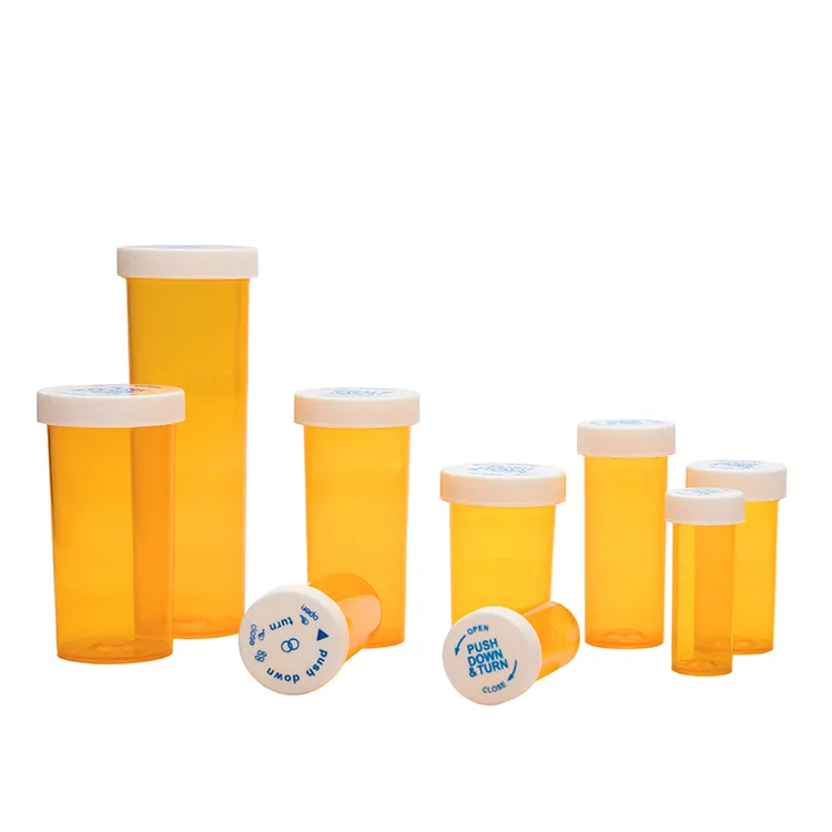Plastic 6 Dram Rx Medicine Pharmaceutical Child Resistant Cap Vial Pill Bottles With Caps