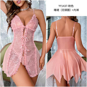 Oyuklu Bağcıklı ODM Gecelik Şeffaf Dantel Seksi Eğlenceli İç Giyim Askılı İskelet Desenli Gecelik 3D Nakışlı Hafif - Product Image 2