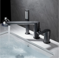 Robinet de baignoire eau chaude et froide en laiton, type split, trois trous, pour installation latérale, avec douchette de salle de bain, ensemble trois pièces, céramique, moderne