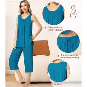 Conjunto de Pijama sin Mangas para Mujer, Personalizado, de Viscosa de Bambú, Pantalones Capri, Camiseta sin Mangas, Ropa de Dormir Fresca, Conjunto Casual de Dos Piezas - Product Image 4