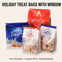 Sacs de boulangerie en papier kraft de Noël avec fenêtre transparente, fermeture à lien métallique, fond plat, pour biscuits, bonbons, nougats, emballage cadeau, impression personnalisée, vente en gros