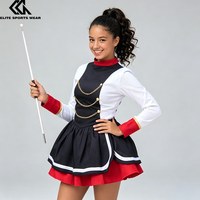 Tenue de majorette noire, rouge et blanche pour femme, idéale pour les équipes de danse, les fêtes de carnaval, justaucorps de danse, robe de danse, design personnalisé gratuit