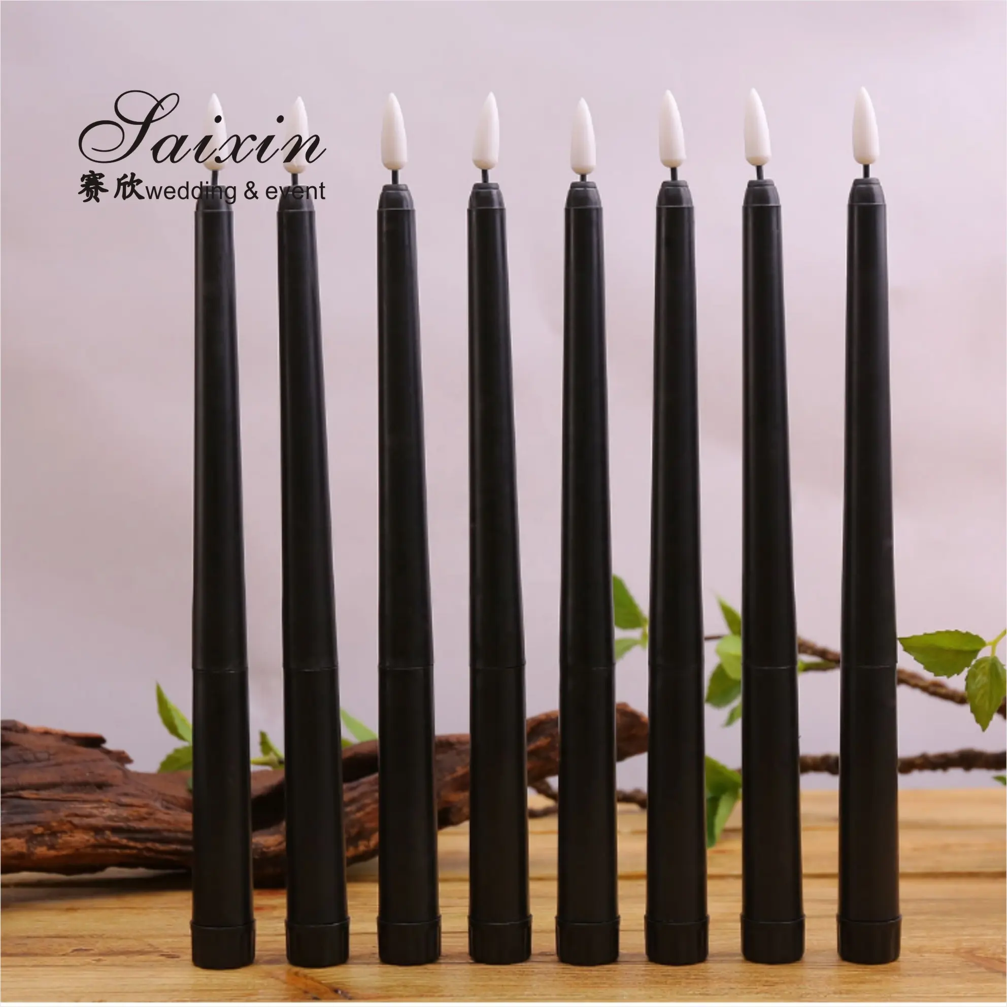 Factory wholesale remote control black LED acrylic plastic thin taper candles for Parties