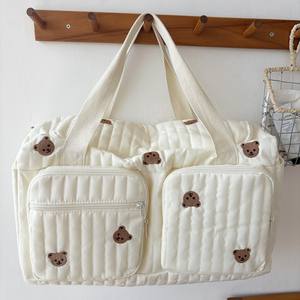 Bolsa de maternidad bordada, bolso de lona de gran capacidad, cierre de cremallera blanco, bolsa de viaje portátil para madre y bebé - Product Image 1