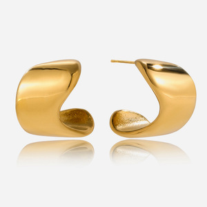 Pendientes de Aro Geométricos de Acero Inoxidable con Baño de Oro de 18K para Uso Diario - Product Image 1