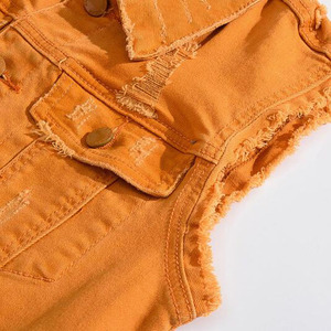 Gilet en jean Vintage pour hommes, <span class=keywords><strong>Orange</strong></span> <span class=keywords><strong>sans</strong></span> manches, vêtement en Denim, mode automne - Product Image 5