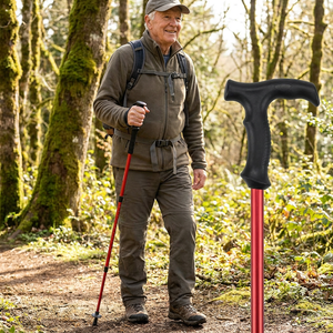 T Handle 3 Section Telescopic Trekking Pole Anti Shock 6061 Aluminum Alloy Internal Locking Hiking <b>Walking</b> <b>Stick</b> - Product Image 4