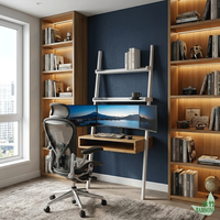 Bureau inclinable en bambou naturel avec étagères ouvertes à 2 niveaux, gain de place, pour bureau à domicile