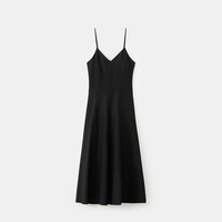 Robe midi en lin noire pour femme, col en V profond, coupe trapèze, bretelles spaghetti réglables, sans manches, pour l'été 2026, vacances à la plage