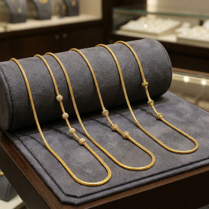 สร้อยคอทองคำแท้ 14K18K24K แบบไมโครพร้อมเพชร CZ, สร้อยทองเหลือง, เครื่องประดับเพชร CZ สีทอง, สร้อยคอแฟชั่น - Product Image 3