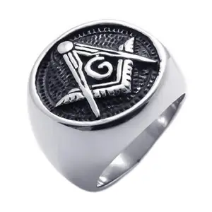 Fashion Jewelry Ring Freemason Symbol Biker Wedding Band AG Masonic Stainless Steel Rings for Men Size 7-15