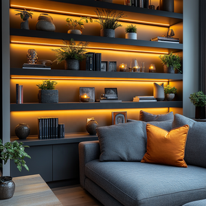 Phong cách hiện đại nổi L-hình tường kệ thời trang và phổ biến Modular thép không gỉ với LED ánh sáng đánh bóng trang trí - Product Image 5