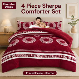 4 Piece Custom Printed Fleece Bedding Set <strong>Double</strong> Sided Sherpa Comforter with <strong>Deep</strong> Pocket <strong>Fitted</strong> <strong>Sheet</strong> for Bulk Orders - Product Image 1