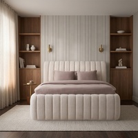 Cadre de lit capitonné moderne en bouclette crème, tailles Queen et King, pour chambre d'hôtel, vente en gros, OEM, personnalisé