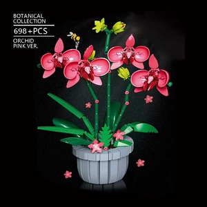 DK3007-3010 Orchideen-Blumen im Topf, Sukkulenten-Bouquet, Botanische Dekoration, DIY Bausteine Spielzeug-Sets - Product Image 2