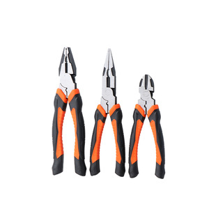 Juego de alicates industriales profesionales 3 en 1 de acero al cromo vanadio con mango naranja, cortadores de alambre, herramientas para electricistas - Product Image 1