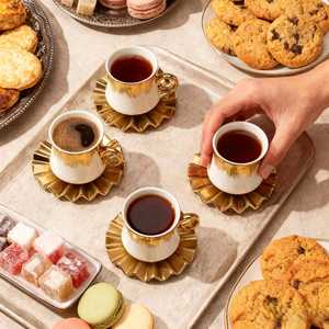 Juego de taza y platillo de cerámica de lujo para café expreso, taza de porcelana para latte con asa y tapa, vajilla térmica para bebidas frías y calientes, juego de regalo para café - Product Image 4