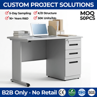 Bureau d'ordinateur en acier à piétement unique avec 3 tiroirs, table moderne en métal blanc pour le personnel, mobilier de bureau