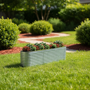 Jardinières surélevées en gabion extra longues en fer galvanisé argenté pour jardin, style rustique, design elliptique - Product Image 2