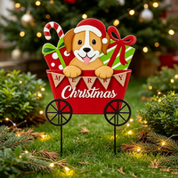 Insegna Metallica 3D Artigianale a Forma di Carretto Festivo con Cani, Decorazione Natalizia per Portico Anteriore e Ingresso