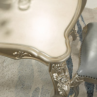 Table à manger ovale en bois massif de style néo-classique européen et ensemble de six chaises avec finition en cuir véritable de luxe