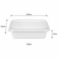 Contenedor de Alimentos de Plástico Transparente de 1000 ml, 224x150x51 mm, con Tapa, Desechable, para Comida Familiar, Bento Box, Apto para Alimentos, PP, para Restaurante