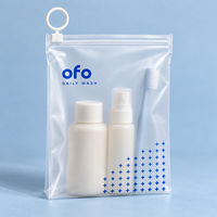Printed PVC Pouch for Daily Wash Essentials with Blue Graphic Design and White Ring Zipper for Custom Travel Toiletry Kits