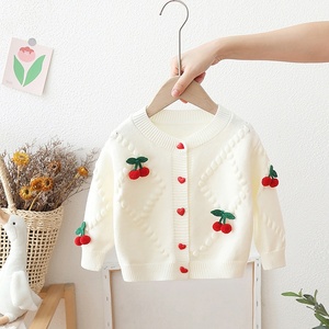 Cárdigan de Punto para <span class=keywords><strong>Niñas</strong></span> Estilo Coreano 2025 - Abrigo de Otoño con Estampado de Cerezas para Bebé - Product Image 4