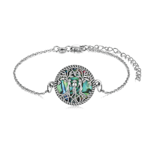 Bijoux à la mode 925 Sterling Silver Abalone Shell <span class=keywords><strong>Arbre</strong></span> <span class=keywords><strong>de</strong></span> <span class=keywords><strong>Vie</strong></span> Cercle Lien Chaîne <span class=keywords><strong>Bracelet</strong></span> pour les Femmes - Product Image 1