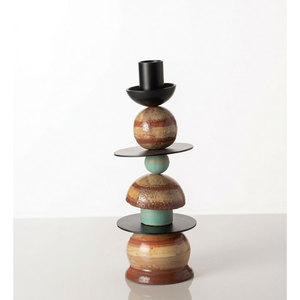 Porte-bougie en bois et métal de qualité supérieure pour la décoration de la maison, parfait pour une ambiance chaleureuse - Product Image 4
