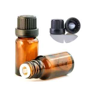 Factory 5ml 10ml 15ml 20ml 30ml 50ml 100ml Amber Glass Bottle Essential Oil Bottle With Plastic Tamper Evident Cap And Plug Cap