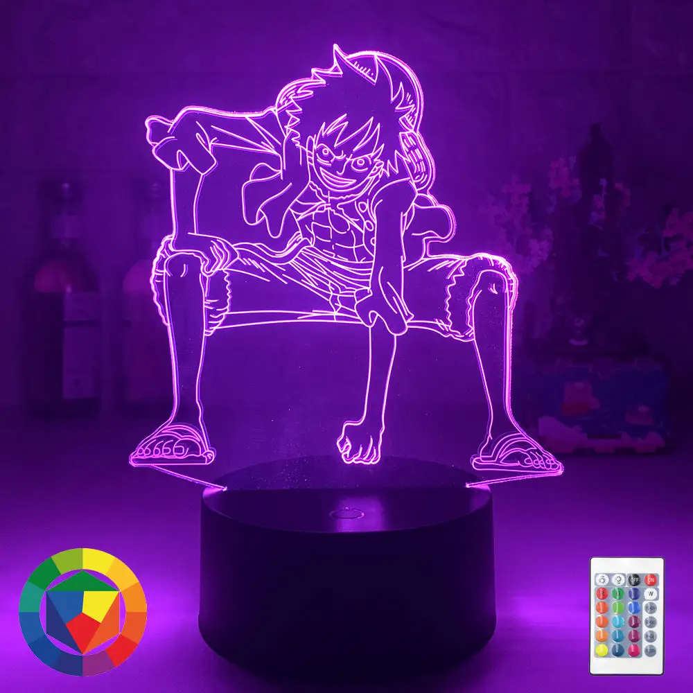 Lámpara 3D Anime One Piece Luffy figura lámparas de mesa USB CAMBIO DE Color luminaria niño durmiendo LED luz de noche niño regalos de cumpleaños