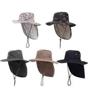 迷彩透气渔民钓鱼帽，带颈皮瓣UPF50 + 宽帽檐男女遮阳帽