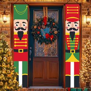 Classic <b>Nutcracker</b> <b>Christmas</b> Hanging Door <b>Decor</b> Set Red & Gold Theme 30*180cm Long Rectangle Polyester Fabric + Sturdy PVC Rod - Product Image 6