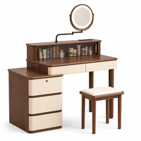 Coiffeuse moderne avec miroir LED à bras pivotant, vitrine en verre cannelé, armoire à 3 tiroirs verrouillable et tabouret