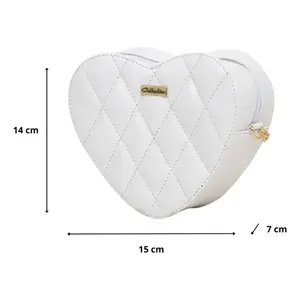 Sac en PU matelassé en forme de cœur blanc Fana Sadie avec fermeture dorée pour femmes, usage quotidien - Product Image 3
