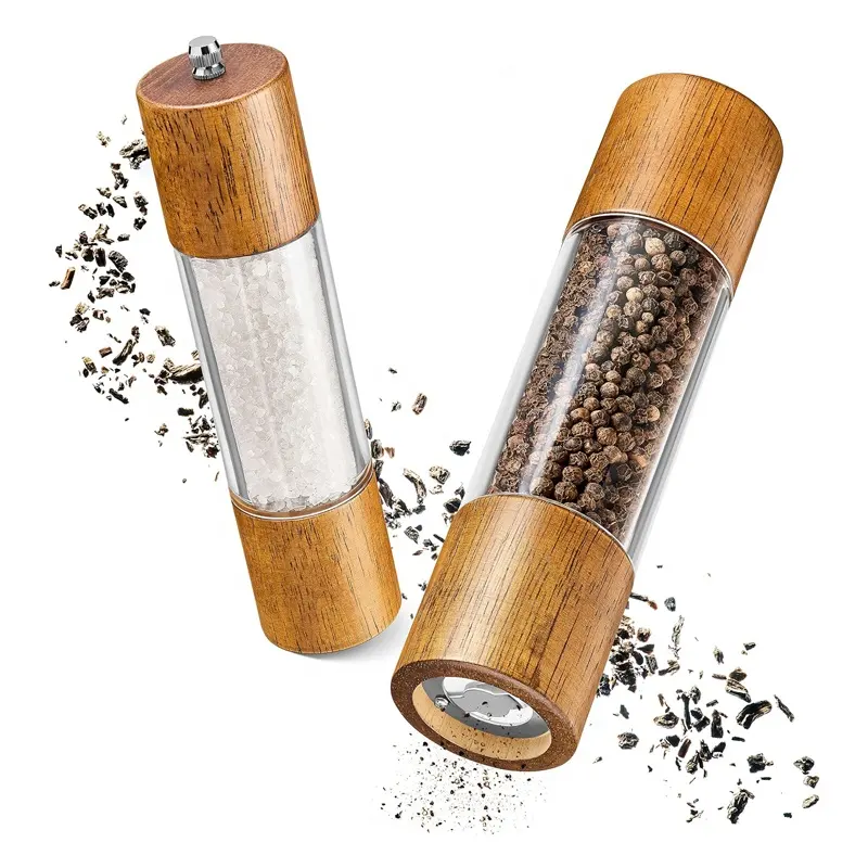 Popular style 8 Inch Manual Acrylic and wooden Pepper Mill Spice Mill Salt Mill Set