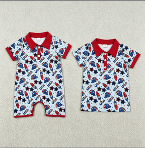 RTS - Camisetas azules con estampado de botones del 4 de julio y gorros de paleta para bebés y niños - Product Image 1