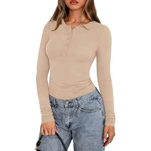 Custom 2025 Fall <b>Womens</b> Casual Long Sleeve <b>Tops</b> Crew Neck Fitted <b>Henley</b> Shirts Basic Tee Blouse <b>for</b> Going Out Knit Outfits - Product Image 6